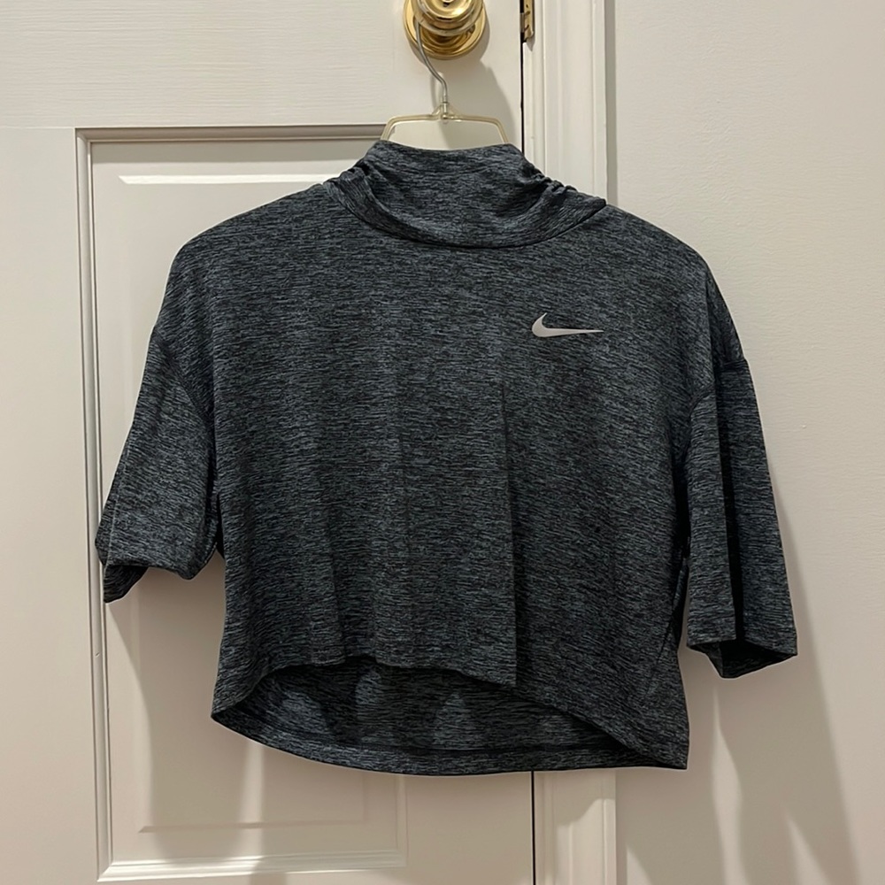 Nike running dark grey small womens cropped T-shirt with hood